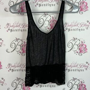 Rampage tank top sparkly lace hem bottom Lacie floral glitter Black Top